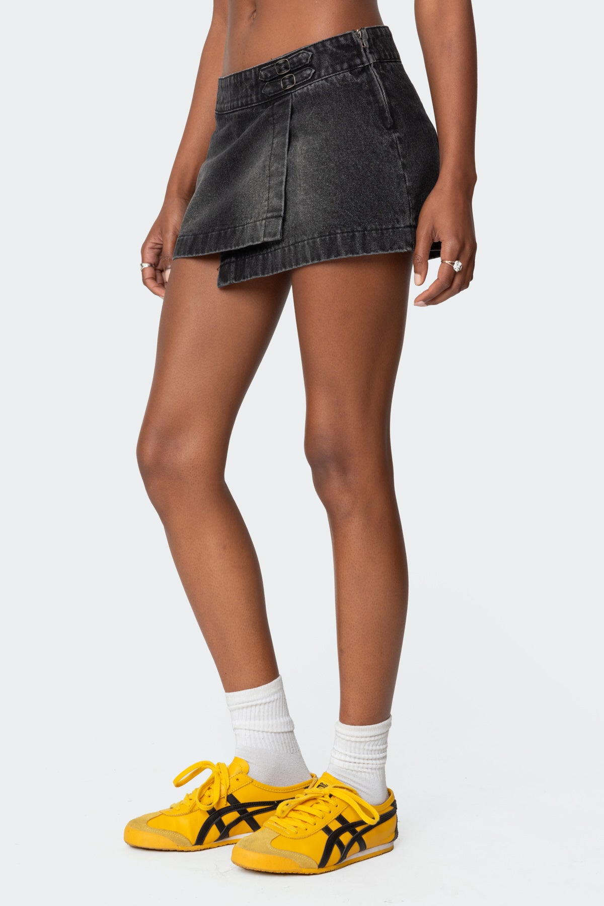 Asymmetric Denim Wrap Skort - Image 3