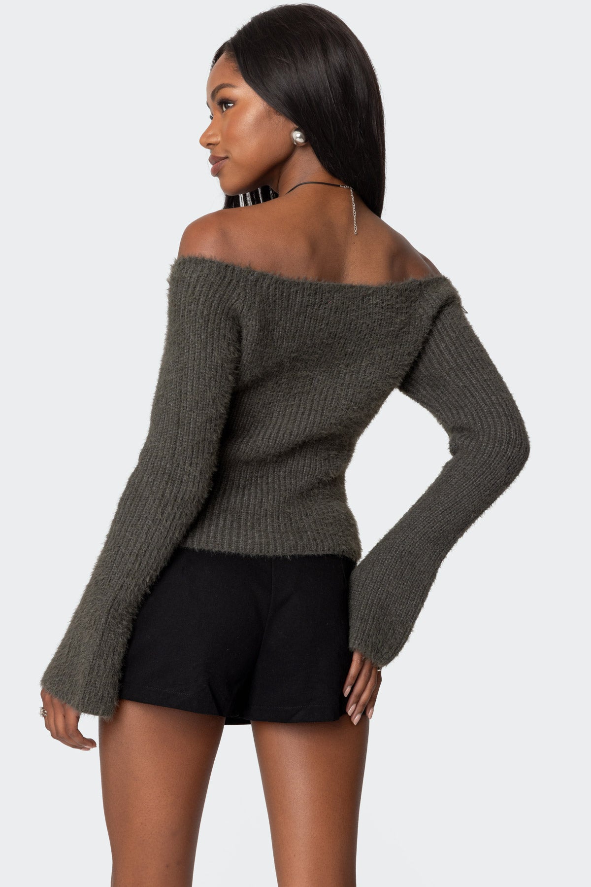 Keyhole Off Shoulder Ribbed Knit Top - Image 4