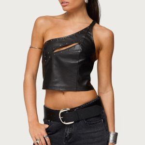 Asymmetric Cutout Faux Leather Top