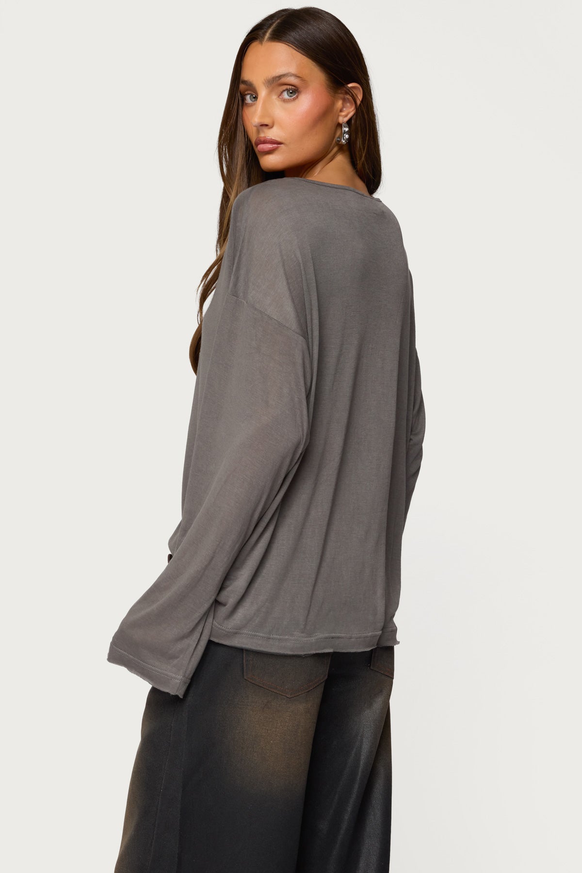 Oversized Semi Sheer Long Sleeve T Shirt - Image 5