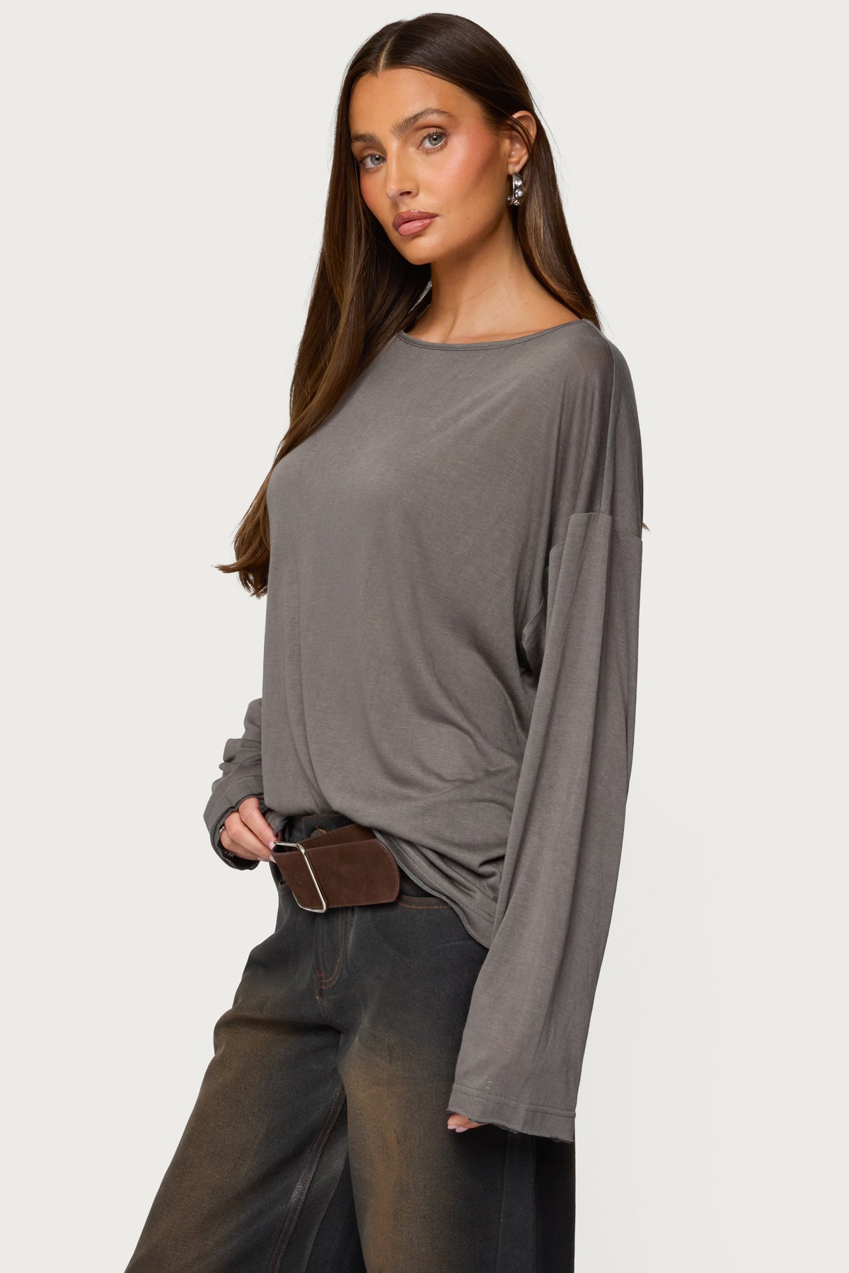 Oversized Semi Sheer Long Sleeve T Shirt - Image 3