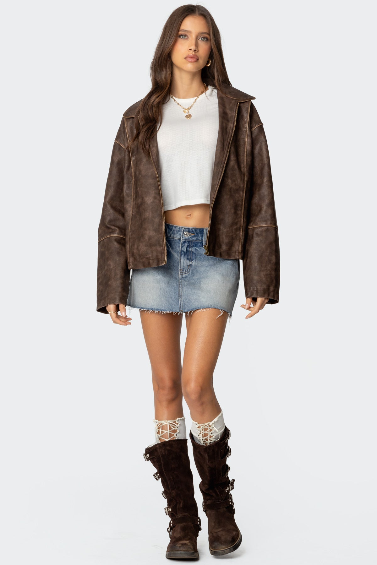 Oversized Washed Faux Leather Jacket - Image 5