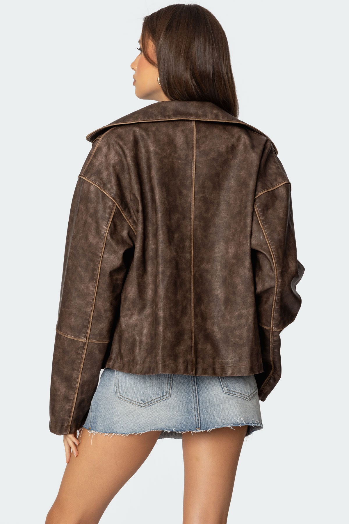 Oversized Washed Faux Leather Jacket - Image 4