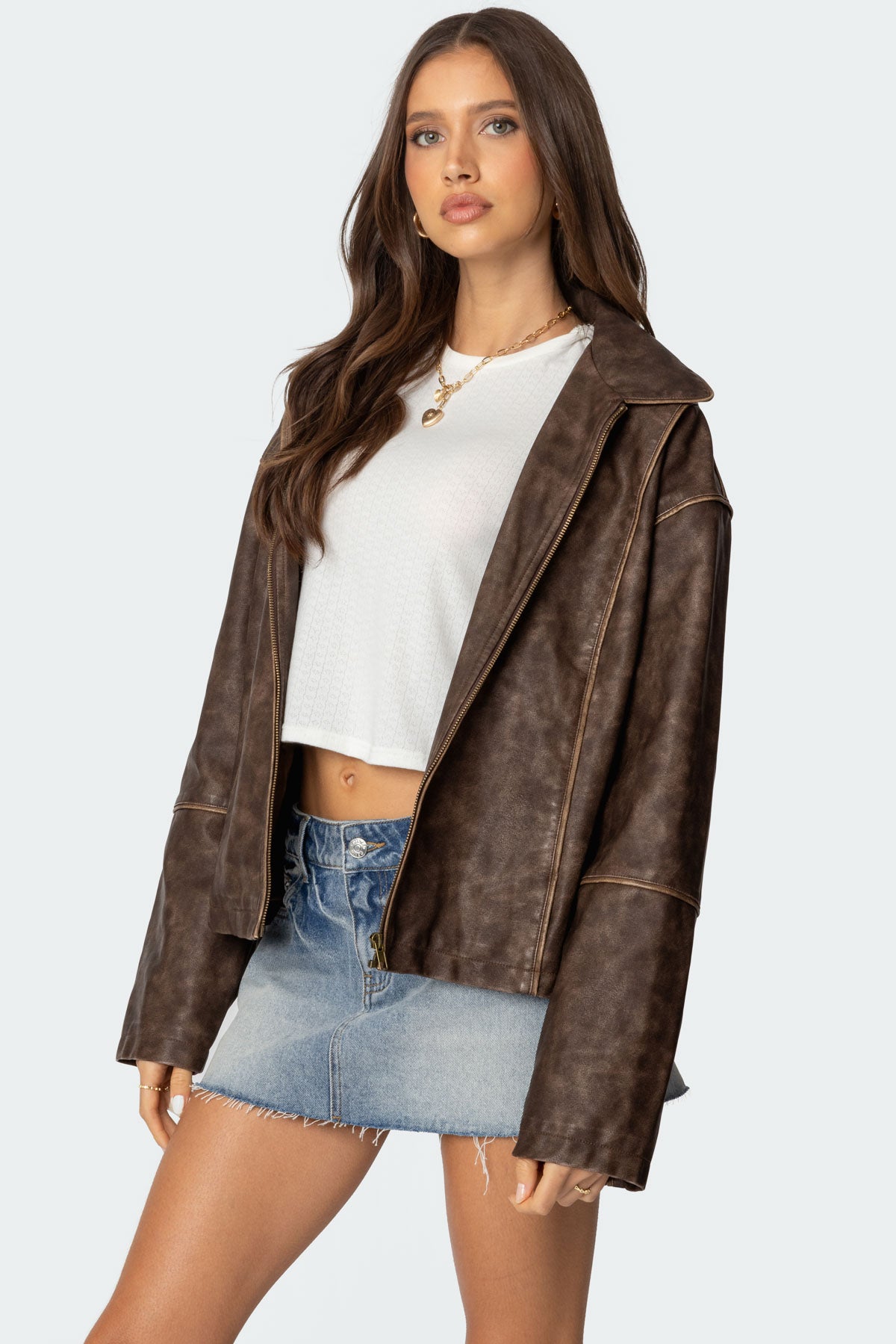 Oversized Washed Faux Leather Jacket - Image 3