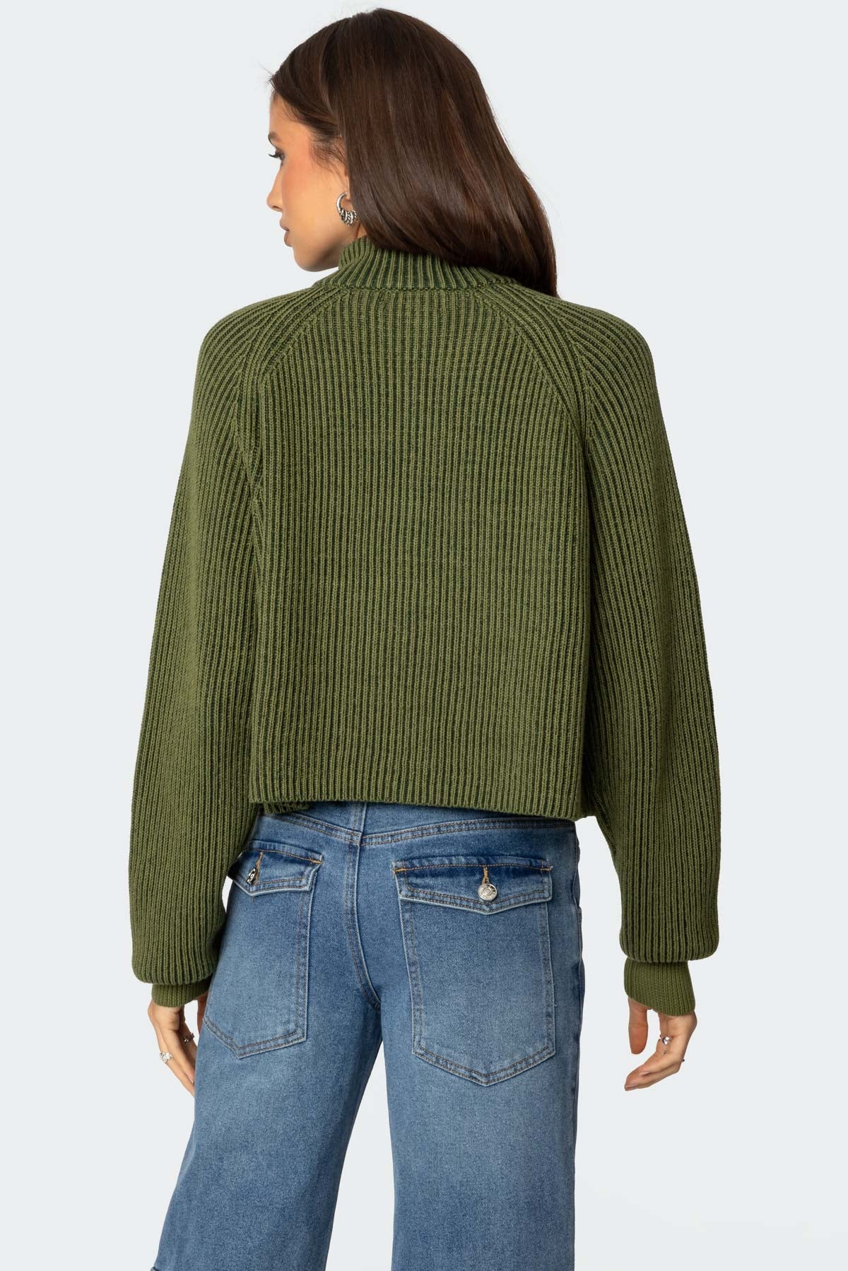 Cropped Rib Knit Half Zip Sweater - Image 4
