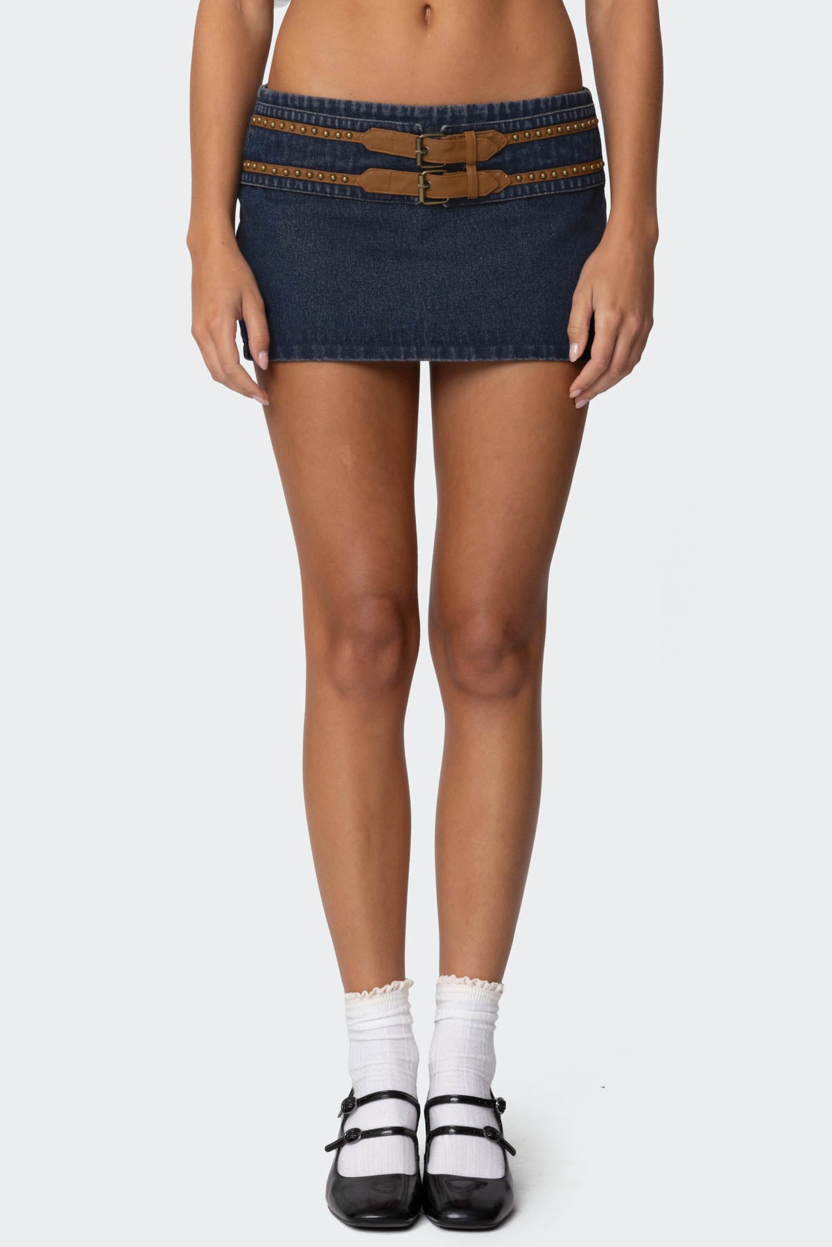 Sky Double Buckle Denim Mini Skort - Image 4