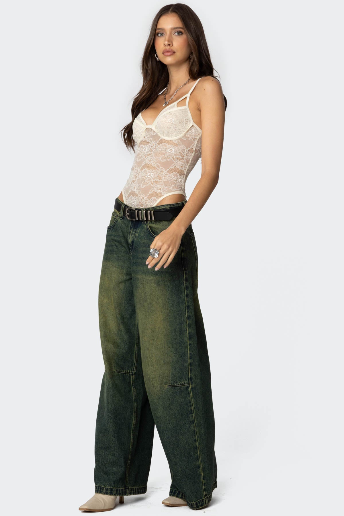 Strappy Sheer Lace Bodysuit - Image 4