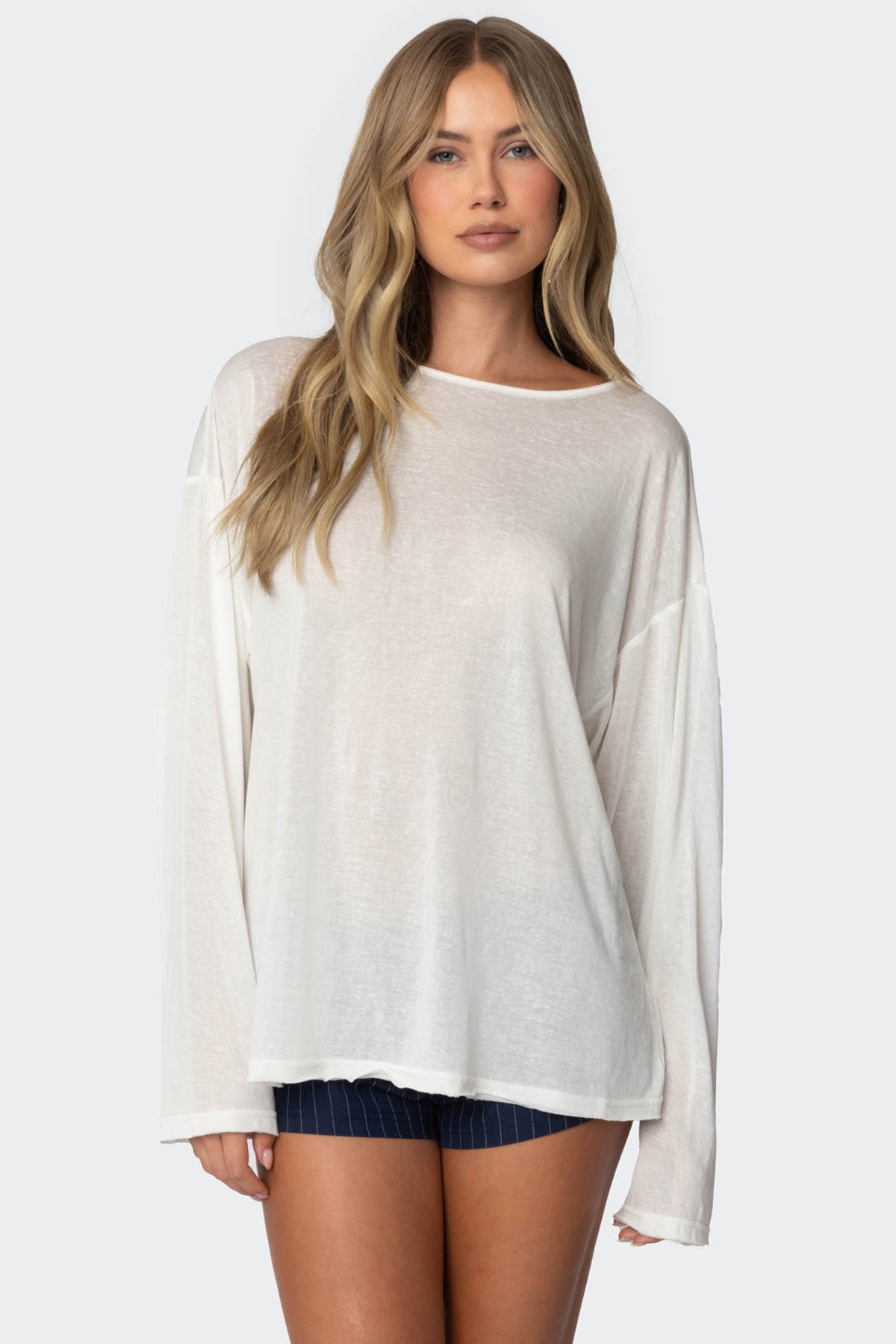 Oversized Semi Sheer Long Sleeve T Shirt - Image 2