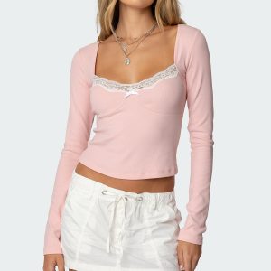 Morgyn Lace Trim Ribbed Top
