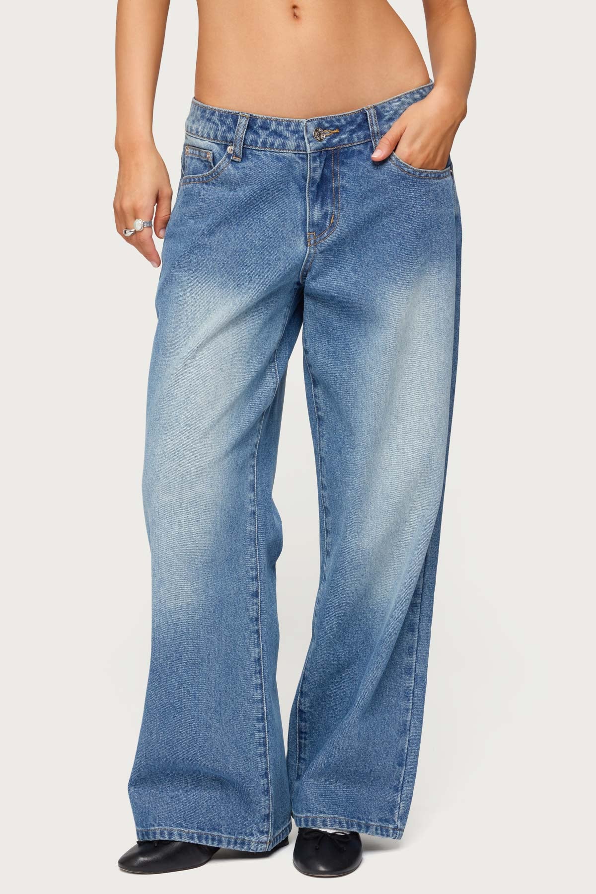 Petite Magda Low Rise Acid Wash Jeans - Image 2