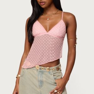 Beaded Mesh Asymmetric Backless Top