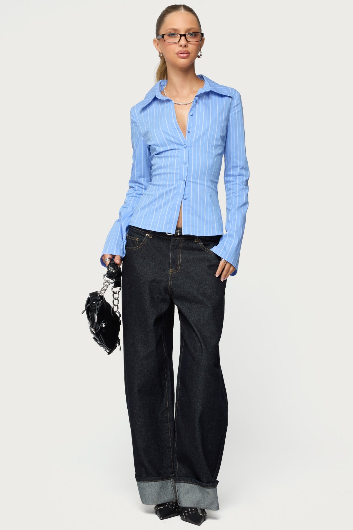 Pinstripe Tailored Button Up Shirt - Image 3