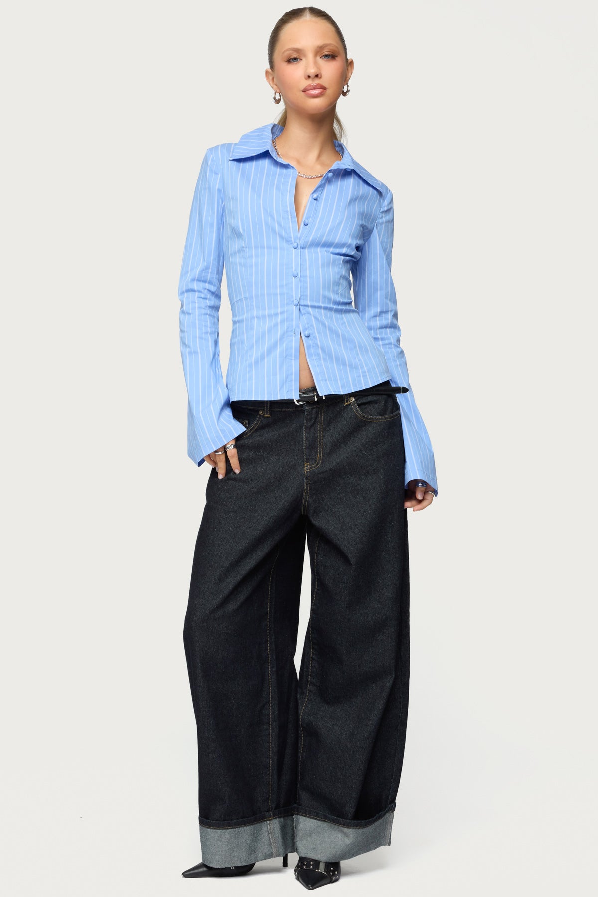 Pinstripe Tailored Button Up Shirt - Image 6