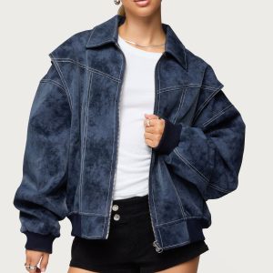 Ownley Oversized Faux Leather Bomber Jacket