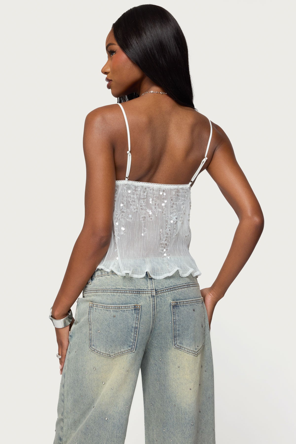 Sequin Sheer Mesh Babydoll Top - Image 4