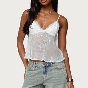 Sequin Sheer Mesh Babydoll Top