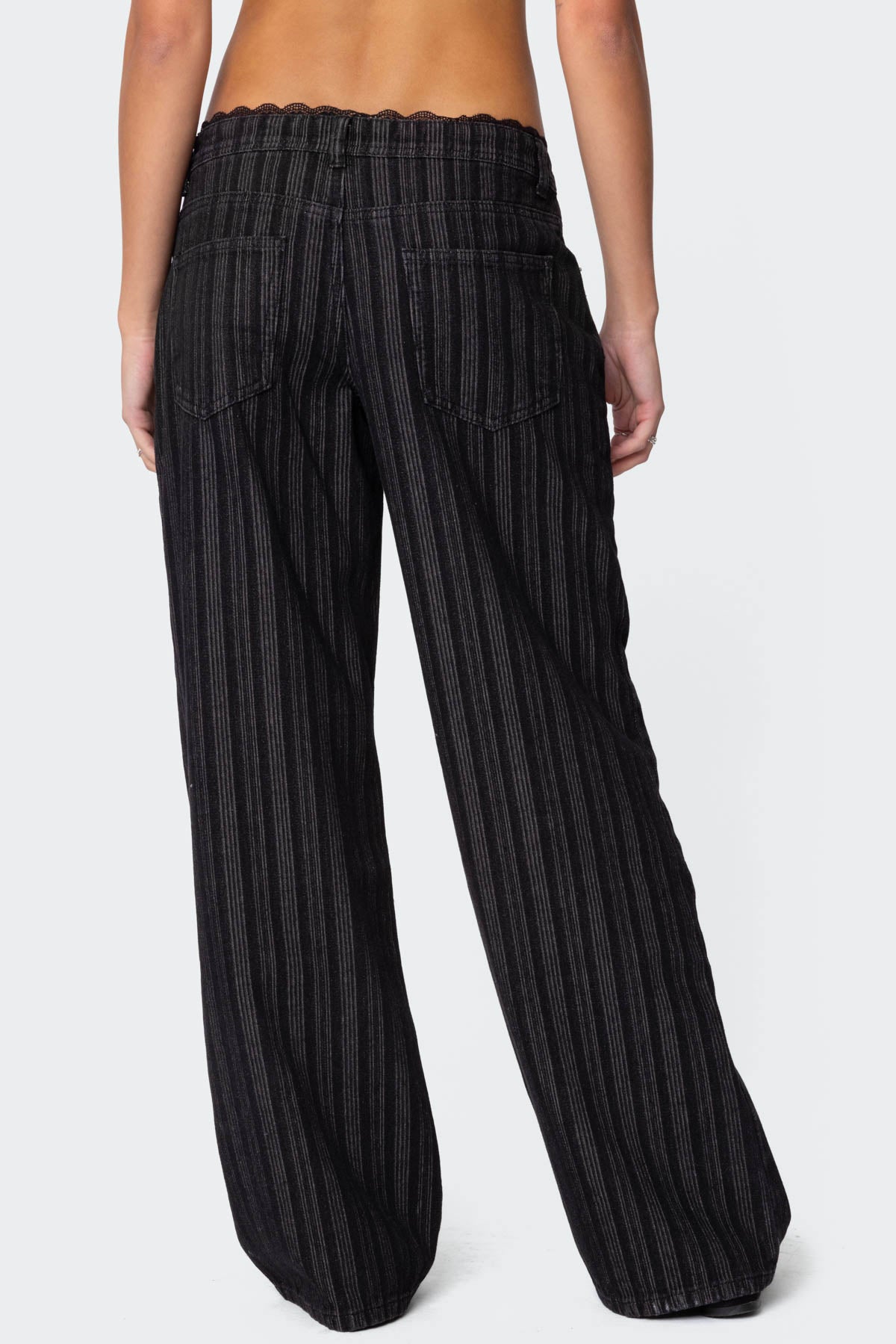 Lace Trim Striped Low Rise Jeans - Image 5