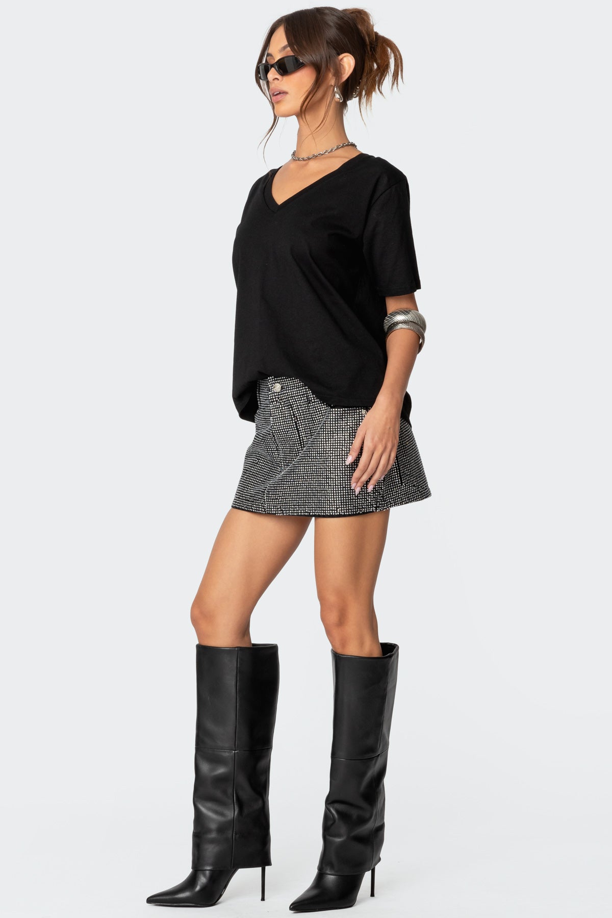 Glitz Rhinestone Denim Mini Skirt - Image 4