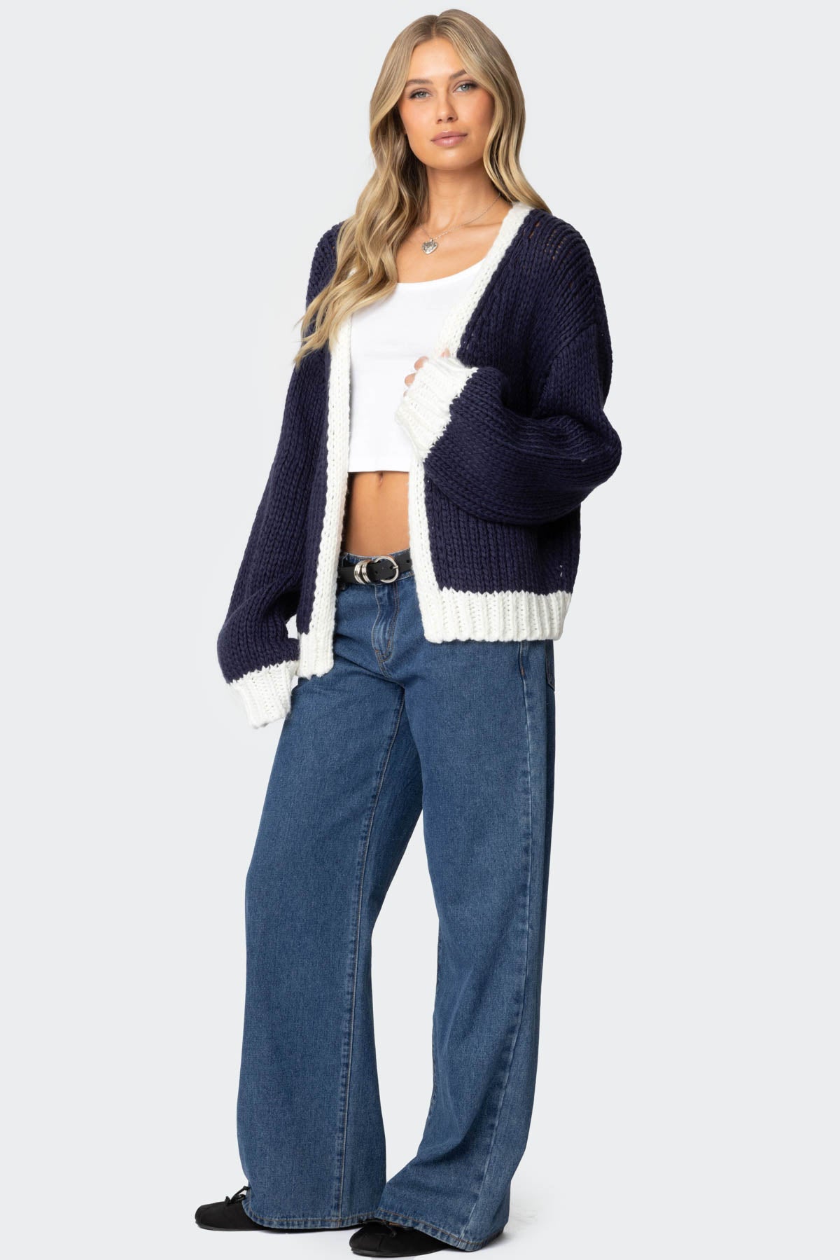 Contrast Chunky Knit Cardigan - Image 4