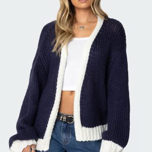 Contrast Chunky Knit Cardigan