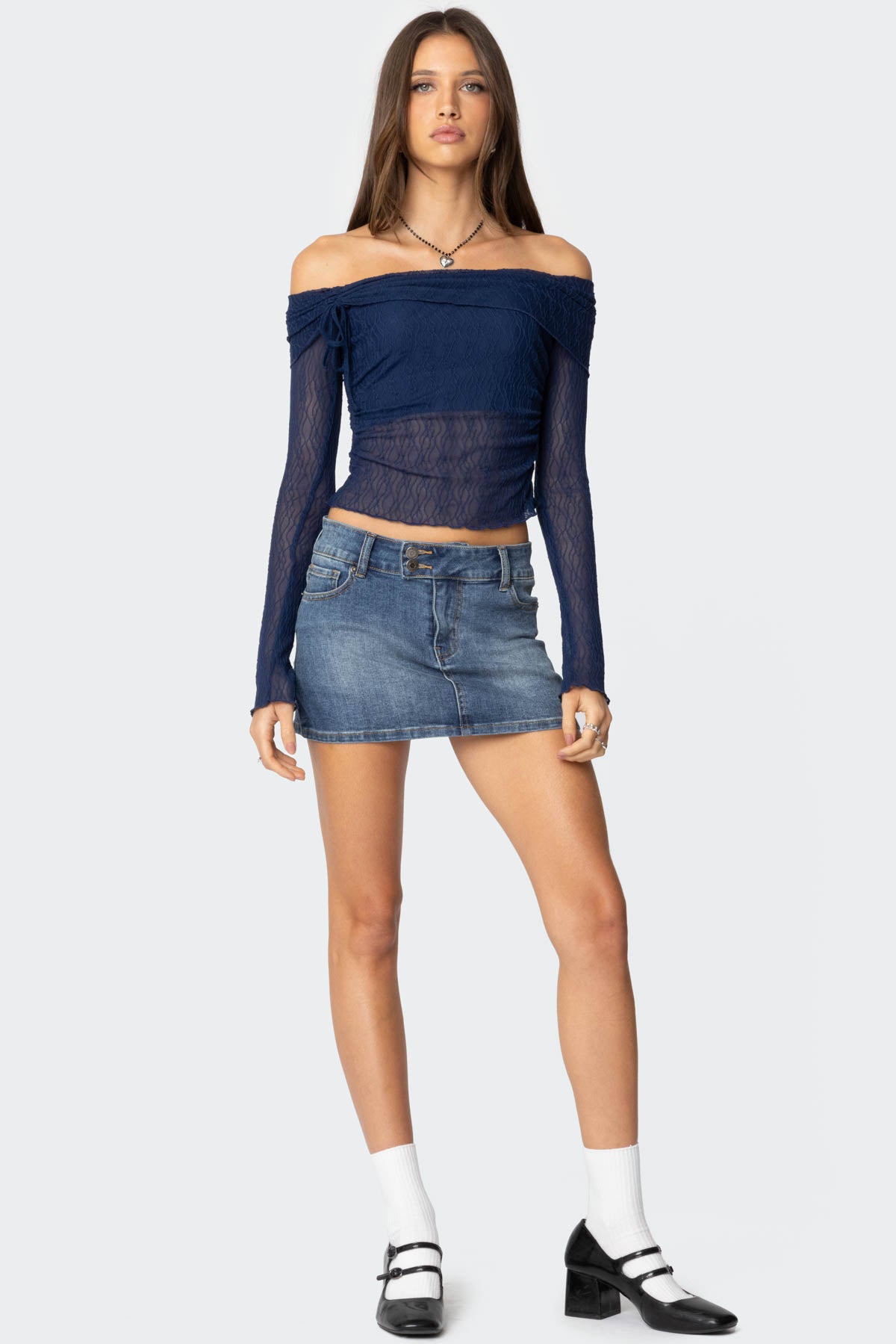 Drawstring Fold Over Sheer Top - Image 4