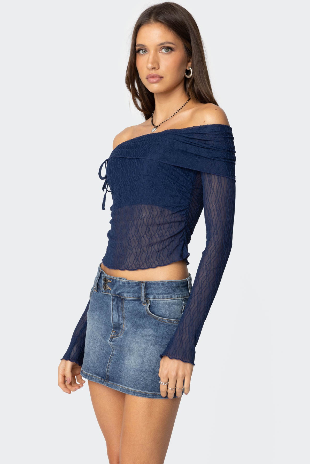 Drawstring Fold Over Sheer Top - Image 3