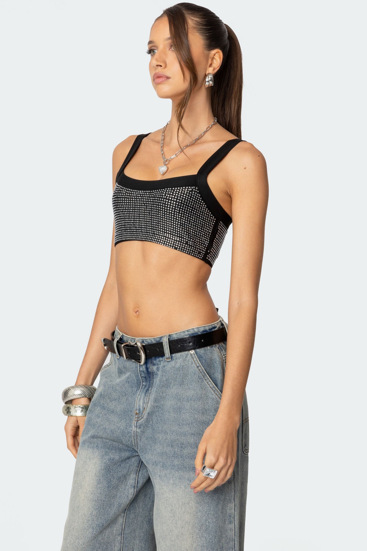 Rhinestone Ribbed Crop Top - Image 3