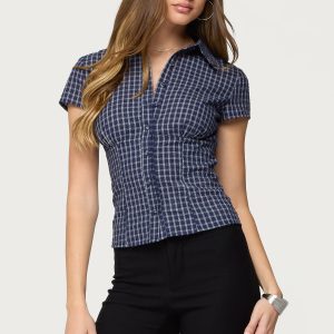 Oriya Gingham Tailored Button Up Shirt