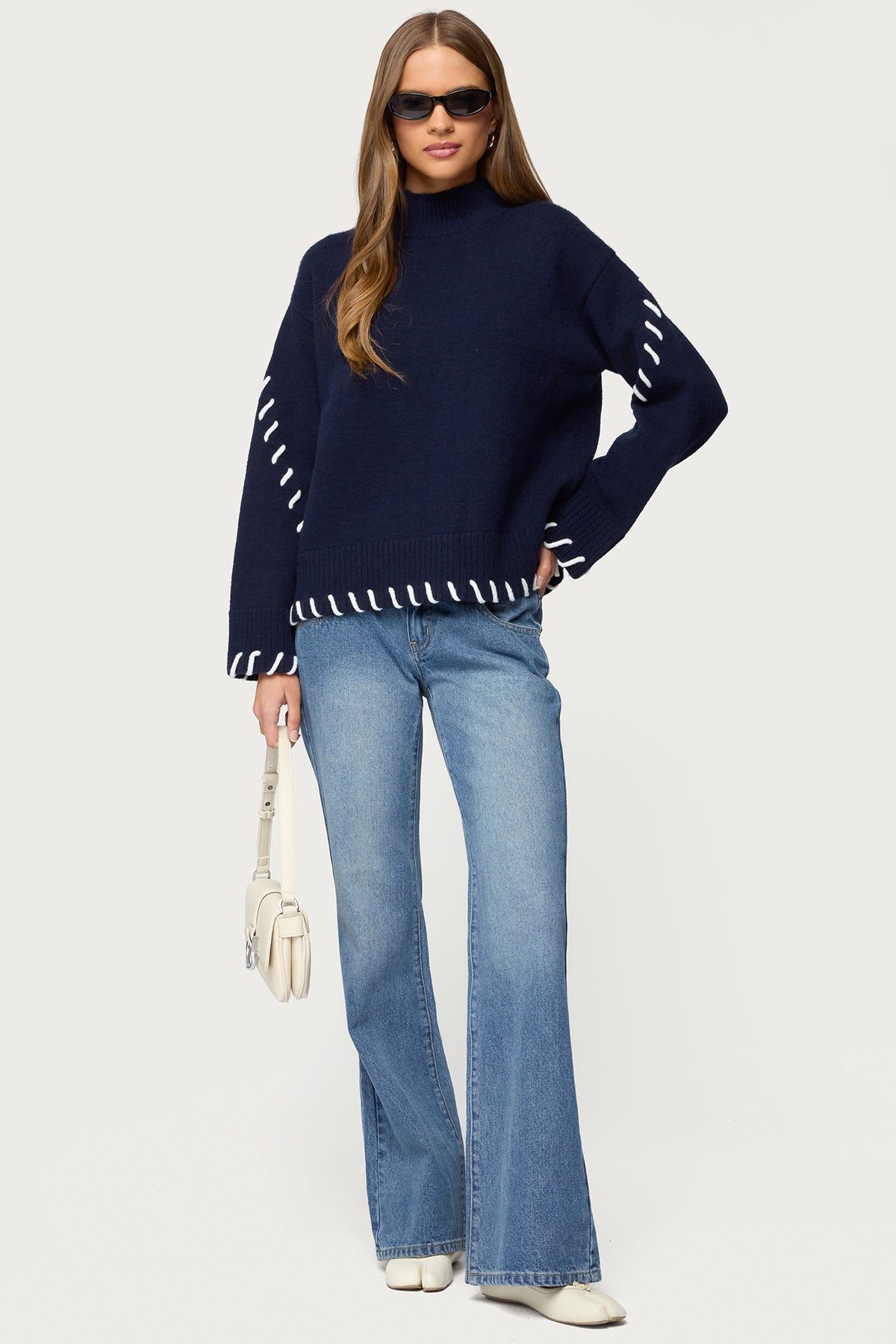 Indah Contrast Stitch Oversized Sweater - Image 2