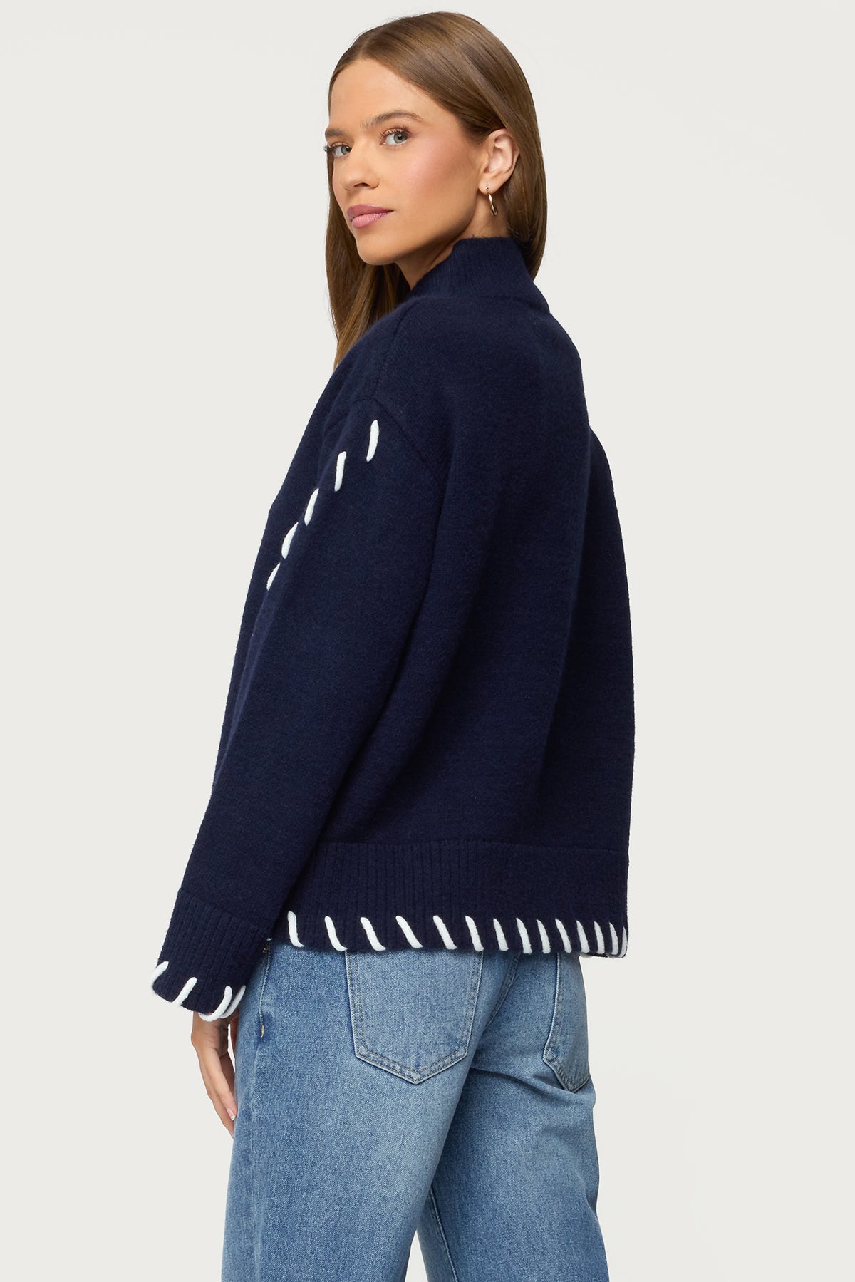 Indah Contrast Stitch Oversized Sweater - Image 5