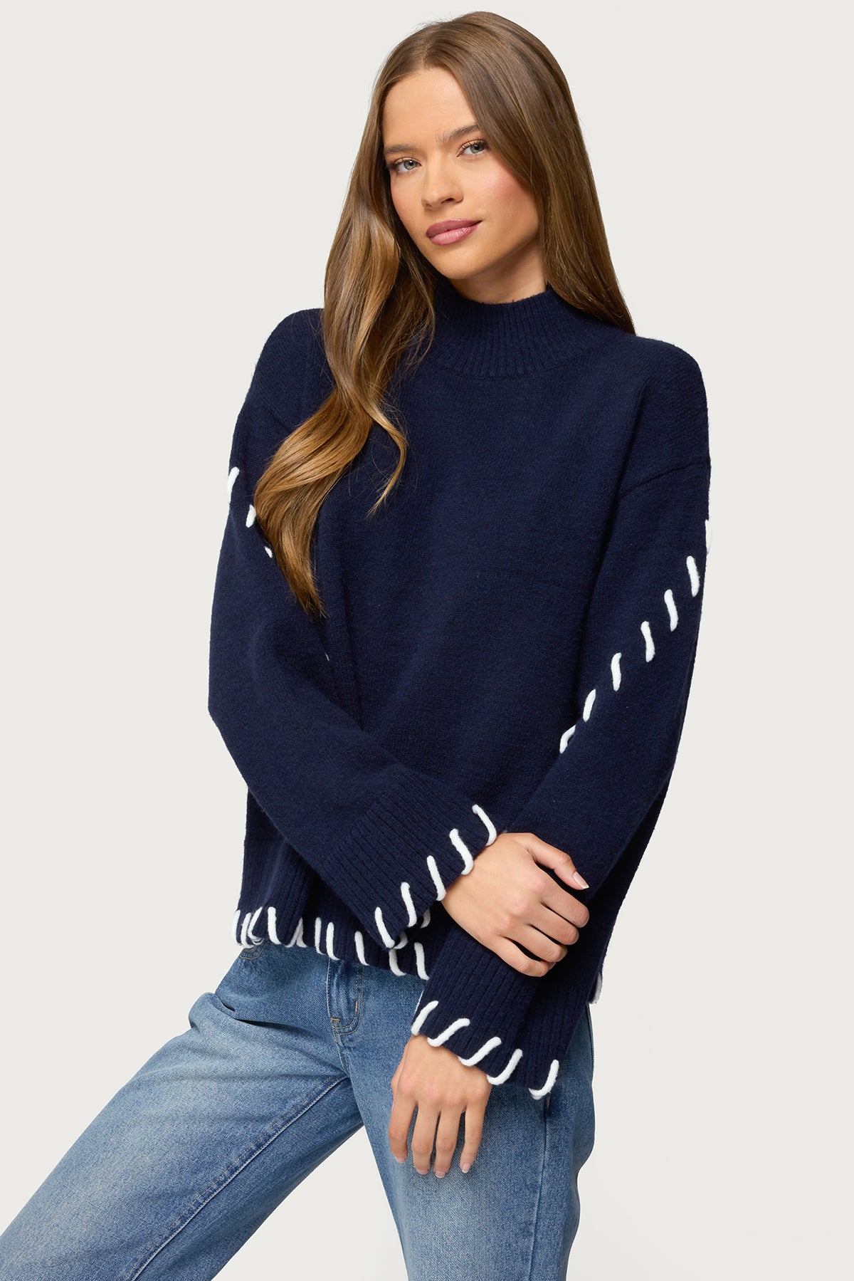 Indah Contrast Stitch Oversized Sweater - Image 3