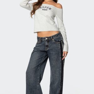 Contrast Panel Low Rise Jeans