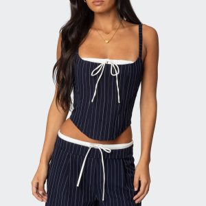Pinstripe Peekaboo Drawstring Corset