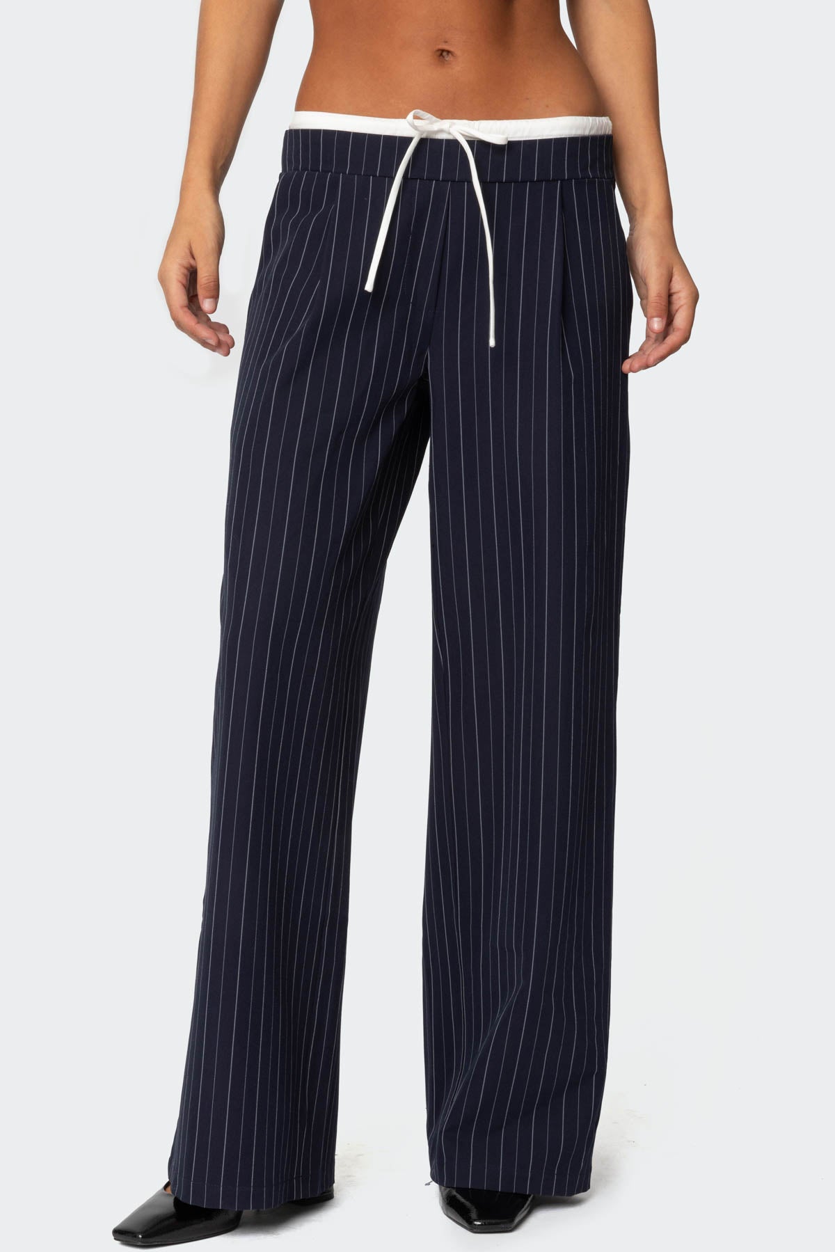 Pinstripe Peekaboo Drawstring Pants - Image 2