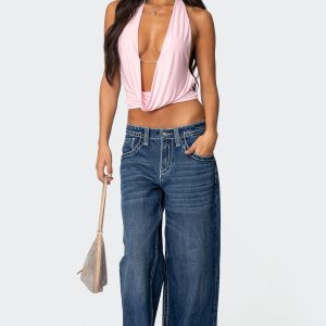 Contrast Stitch Low Rise Boyfriend Jeans