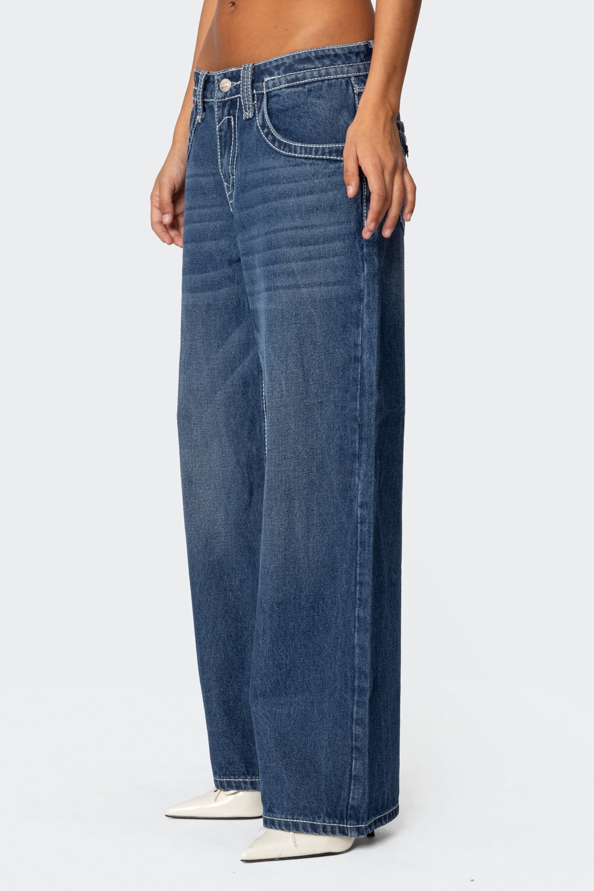 Contrast Stitch Low Rise Boyfriend Jeans - Image 3