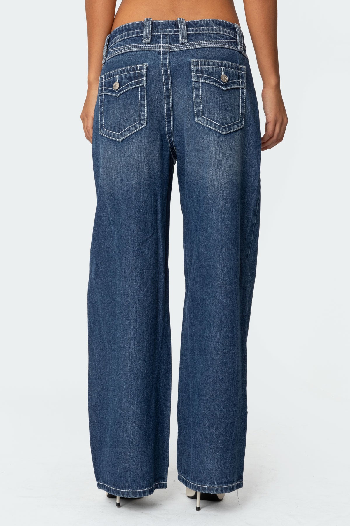 Contrast Stitch Low Rise Boyfriend Jeans - Image 5