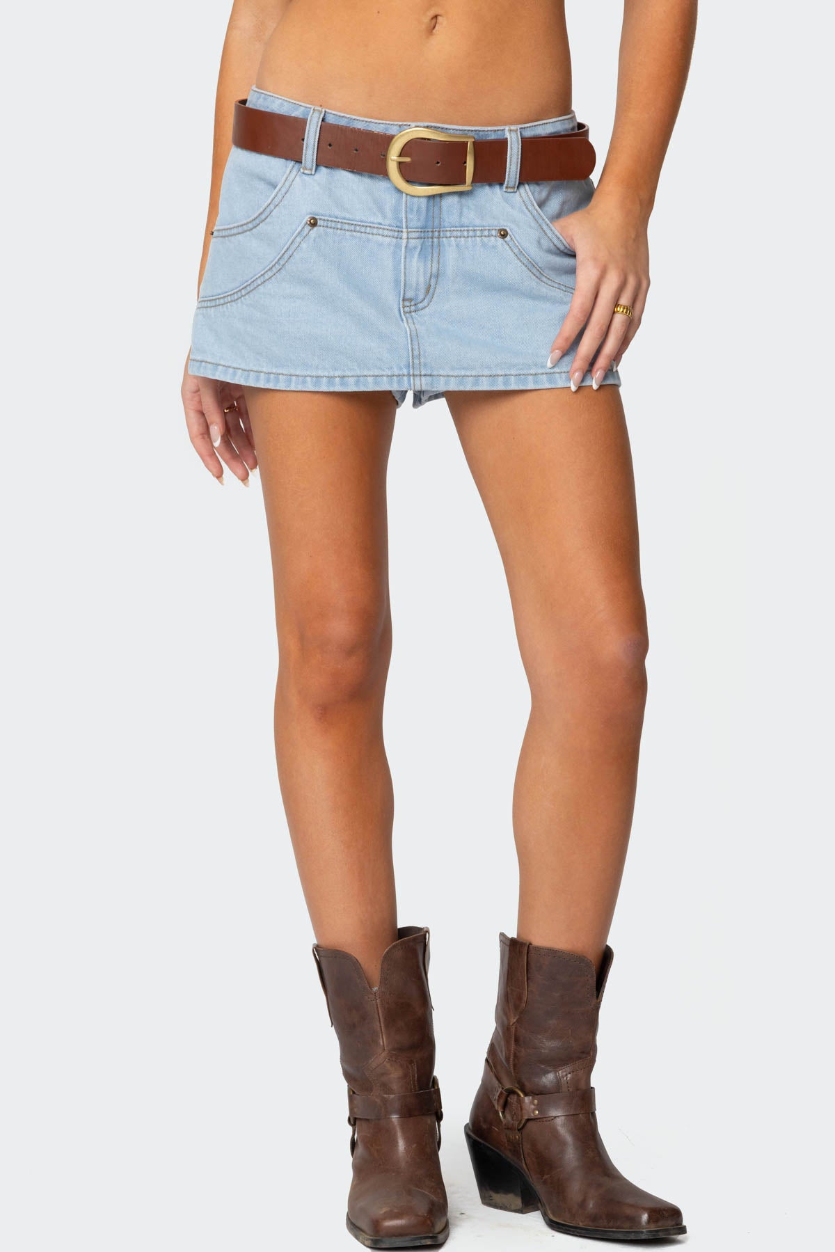 Stitched Up Denim Mini Skort - Image 2