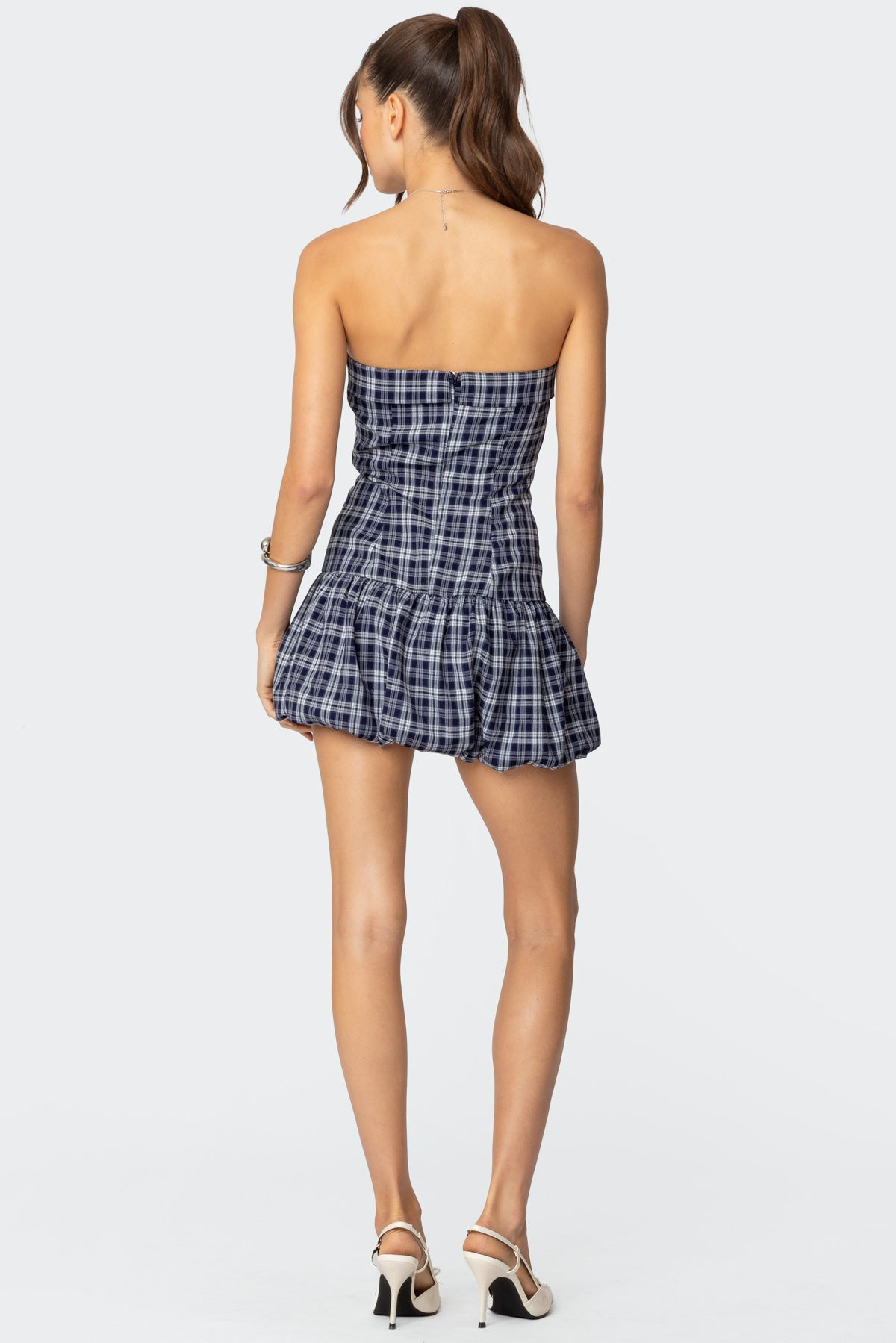 Plaid Strapless Bubble Mini Dress - Image 5