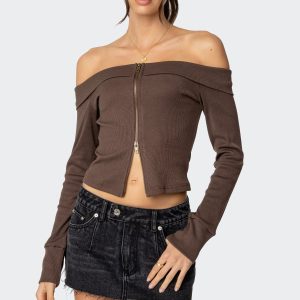 Clarissa Fold Over Ribbed Top