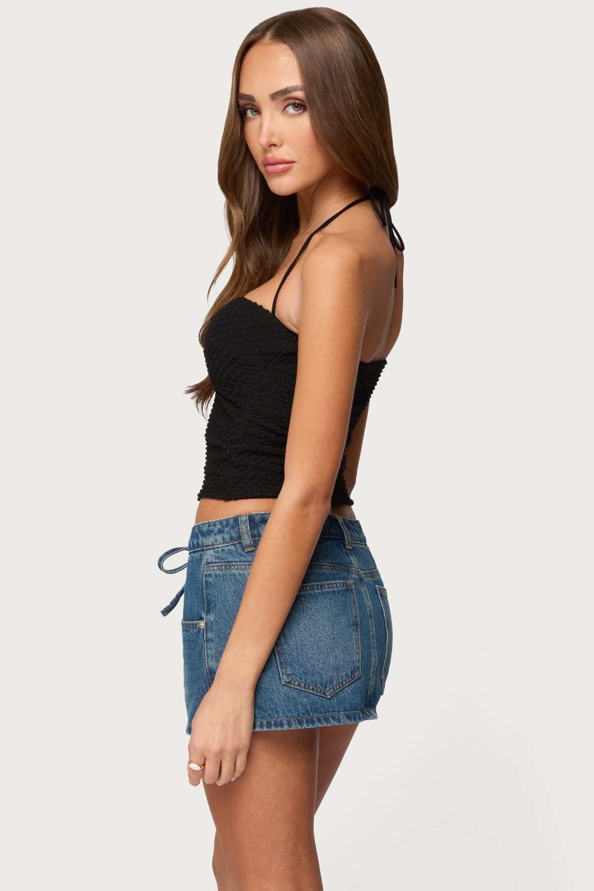 Zoee Twisted Textured Halter Top - Image 4