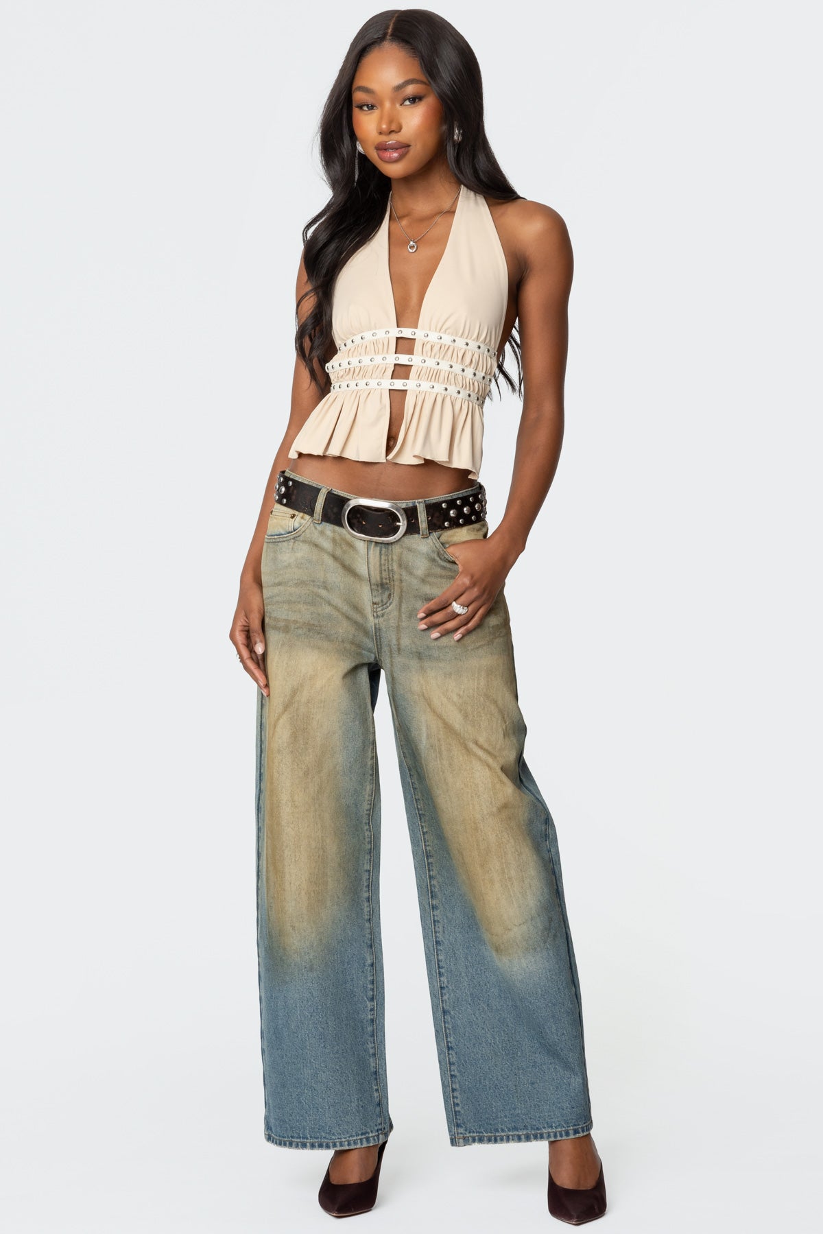 Studded Split Front Backless Halter Top - Image 4