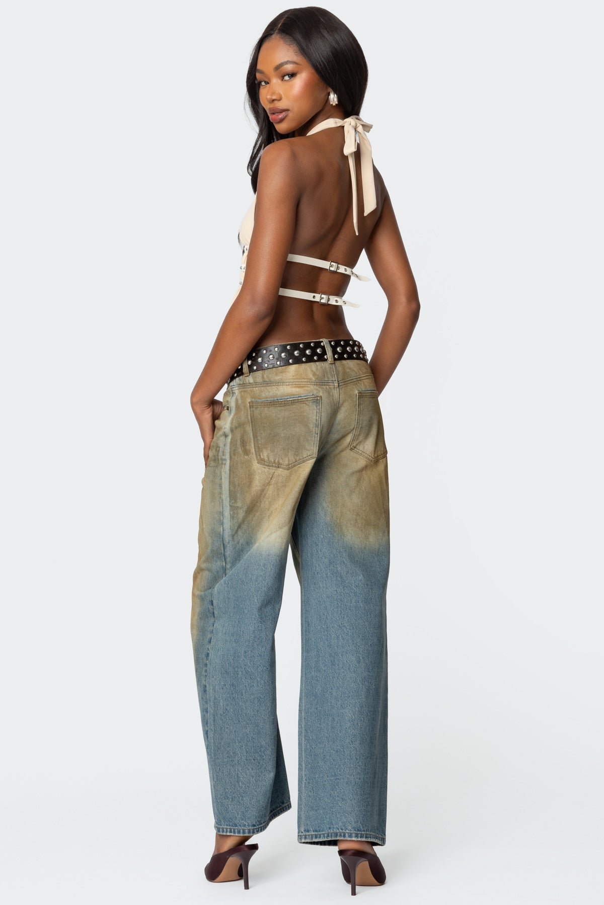 Studded Split Front Backless Halter Top - Image 2