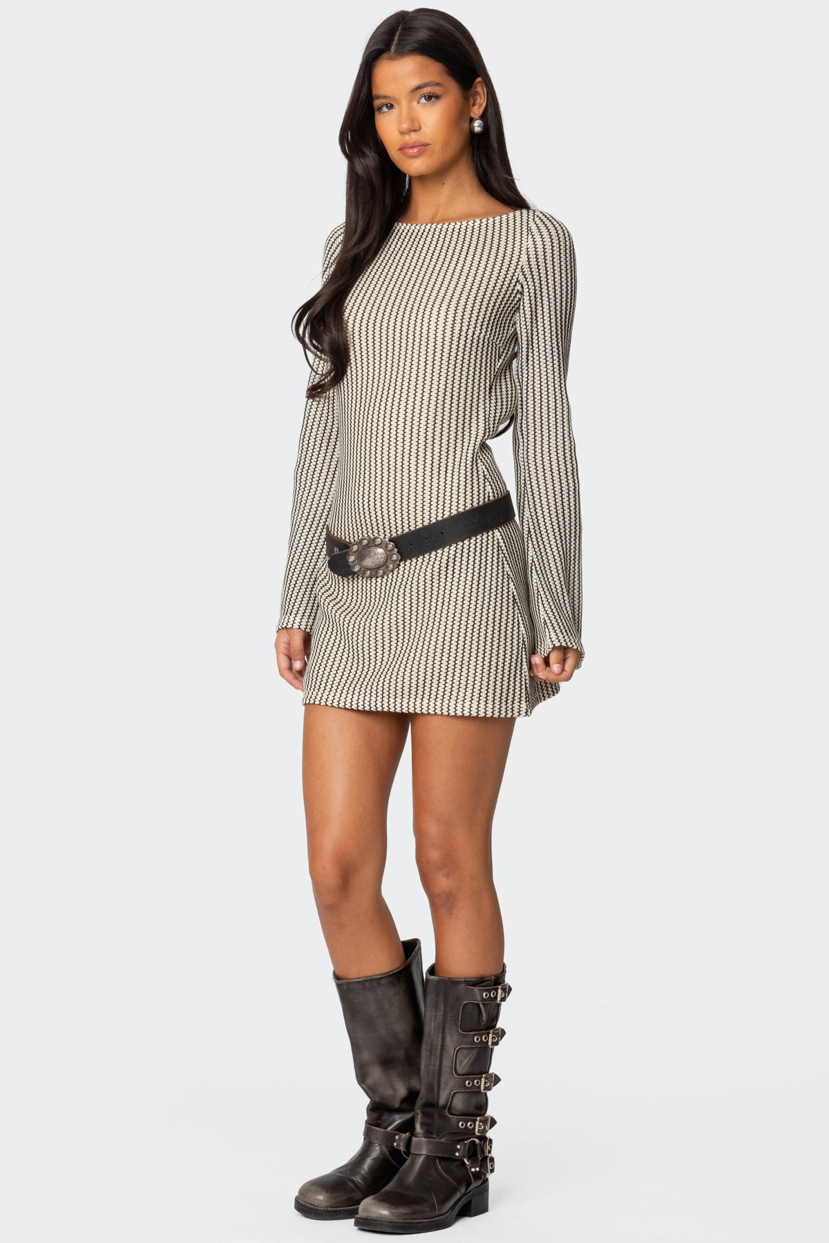 Boat Neck Crochet Mini Dress - Image 4