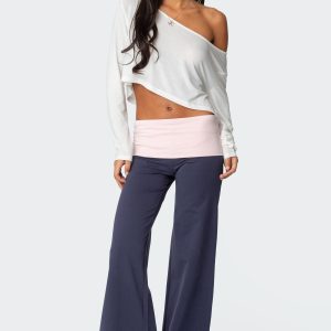 Wide Leg Contrast Fold Over Pants