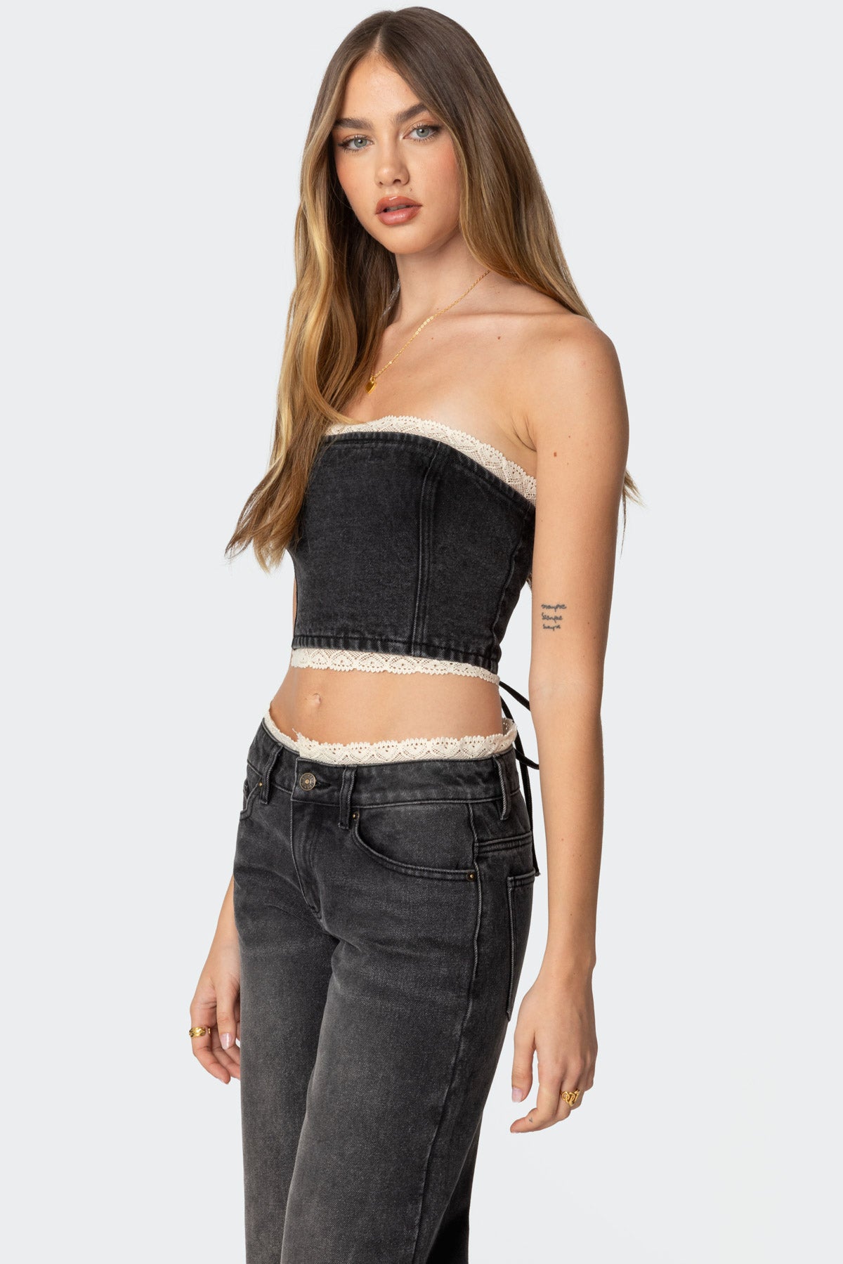 Karlie Lace Trim Denim Tube Top - Image 3