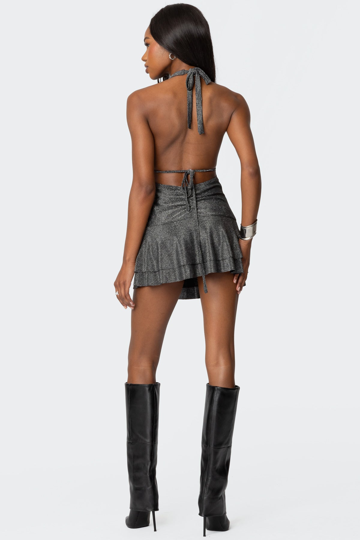 Metallic Backless Halter Mini Dress - Image 5