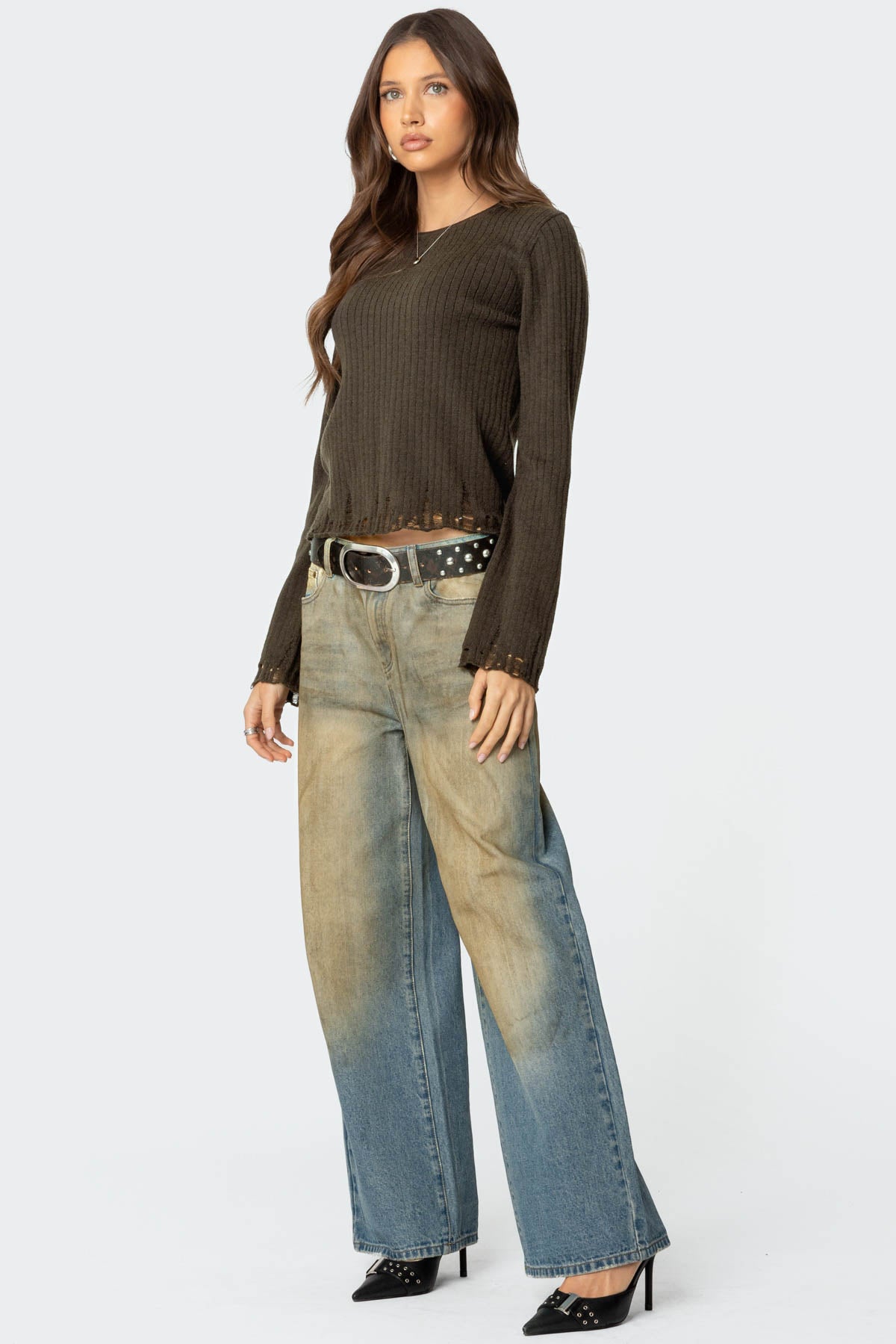 Distressed Ribbed Knit Sweater - Image 5