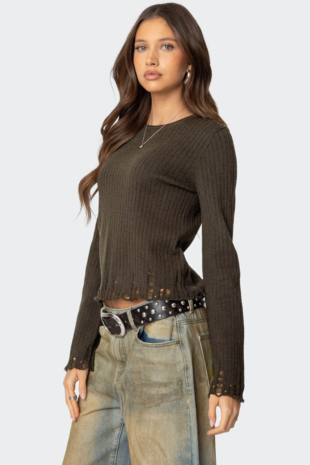 Distressed Ribbed Knit Sweater - Image 4