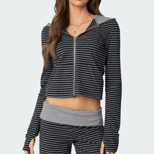 Meggy Striped Zip Up Hoodie